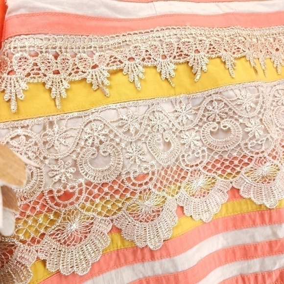 Minuet Strapless Embroidered Orange Tan Striped Dress Sz M - Picture 8 of 15